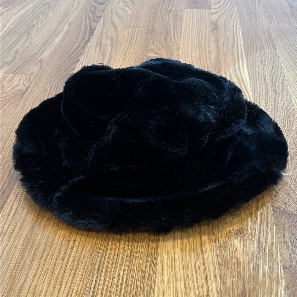 Vintage reversible Black Faux Fur quilted wide rim bucket Hat one size women’s - Picture 1 of 8